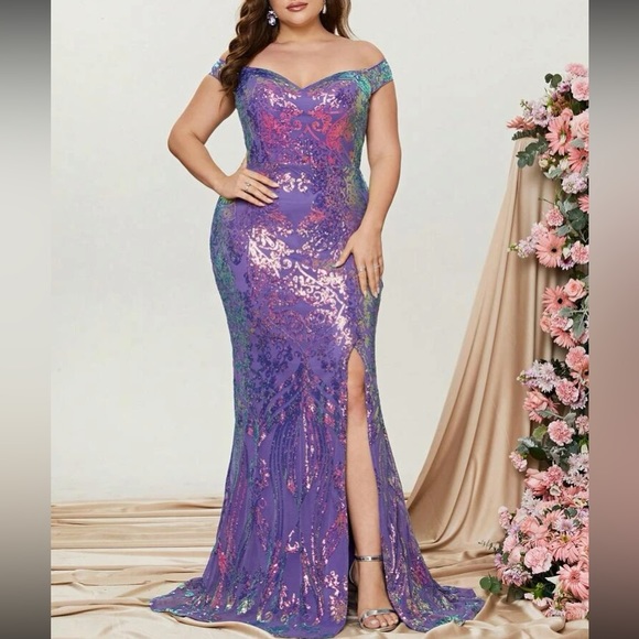 Luxe plus size slit thigh satin party formal evening dress